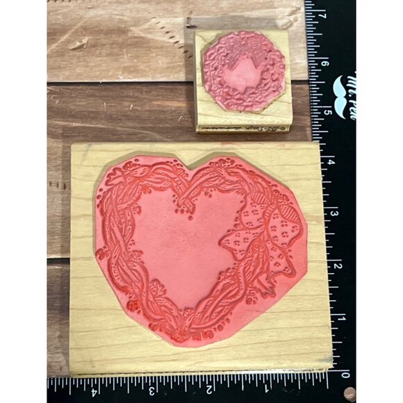 DOTS JRL DESIGN GRAPEVINE & HOLLY BERRY WREATH WOOD MOUNT RUBBER STAMP SET OF 2 - Picture 3 of 7
